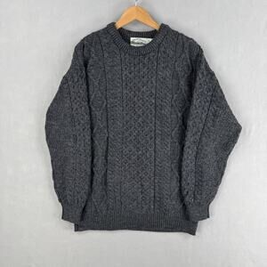 Vintage Aran Crafts Sweater Mens 2XL Gray Wool Cable Knit Crew Pullover Ireland